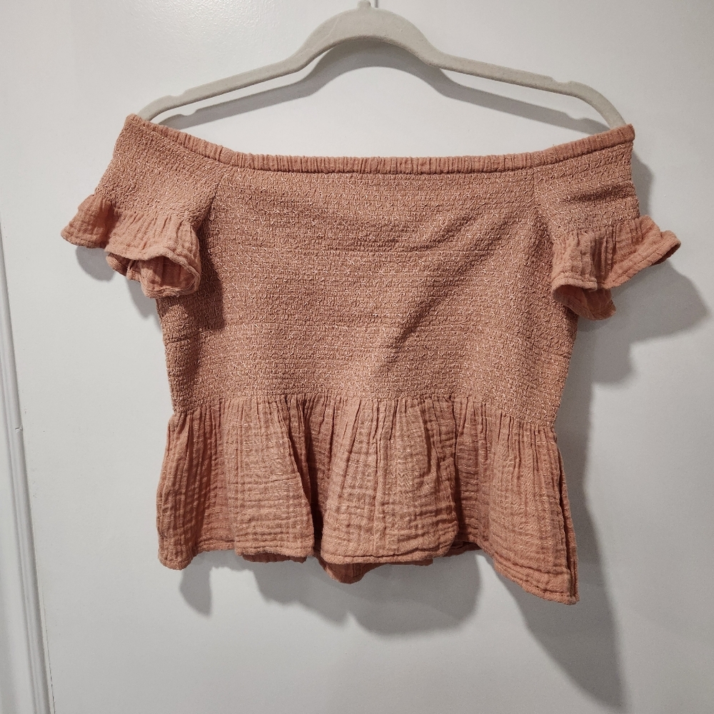 American Eagle Peach Off-Shoulder Blouse 100% Cotton